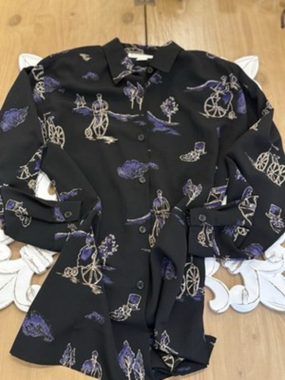 Vintage Long Sleeved Blouse With Unique Pattern, Fun Pattern, Purple And Black